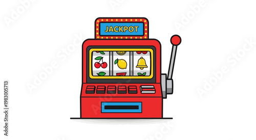 Colorful slot machine illustration with jackpot sign and lever