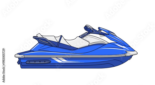Blue and White Jet Ski Vector Illustration on White Background