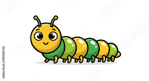 Cute cartoon caterpillar with a cheerful expression on a white background