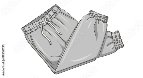 Illustration of gray sweatpants with drawstring on white background