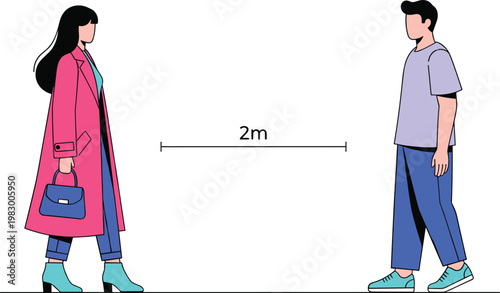 Social Distancing Concept, People Maintaining 2 Meters Distance, Preventing COVID-19 Spread, Public Health Safety