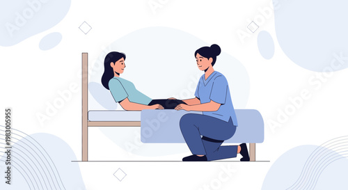 Nurse caring for patient in hospital bed, medical assistance, healthcare concept