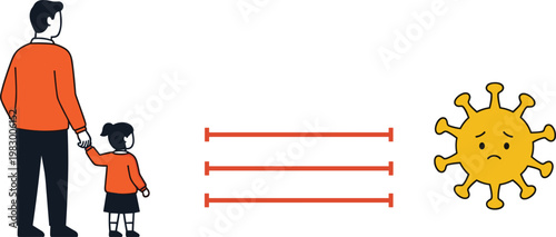 Social Distancing Concept, Father and Child Keeping Distance to Prevent Virus Spread, COVID-19 Awareness