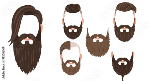 Vector collection of various beard and hairstyle designs