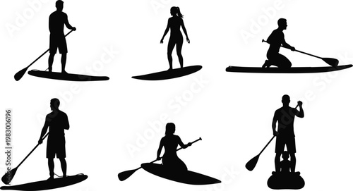 Stand Up Paddleboarding, Water Sports Activity, Silhouettes of People on Paddle Boards in the Lake