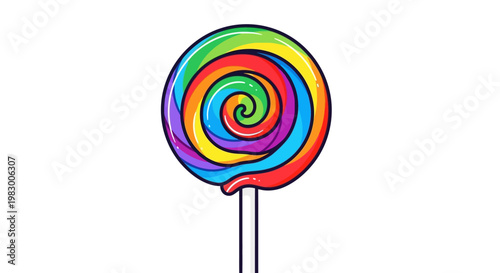 Colorful spiral lollipop with rainbow swirl on white background