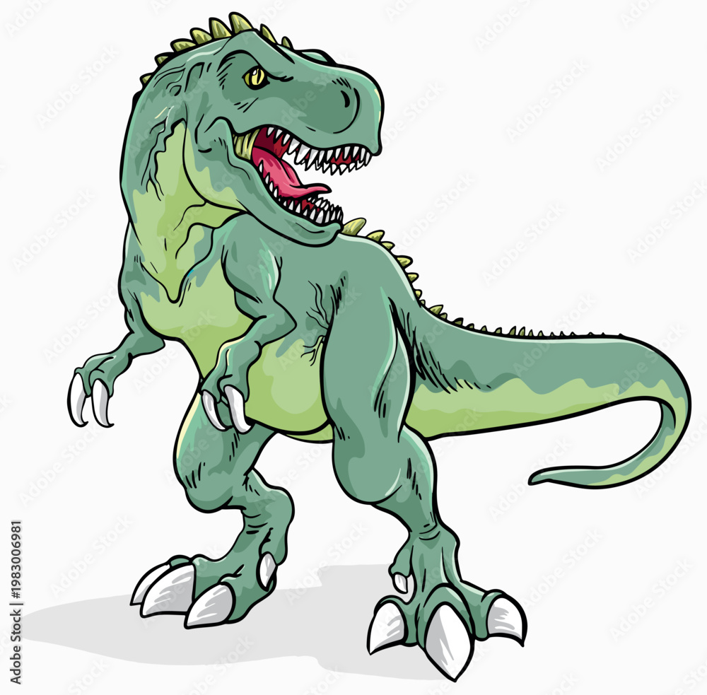 Fototapeta premium PrintFierce Roaring Green T-Rex Dinosaur Cartoon