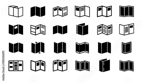 Brochure icon set black silhouette leaflet tri fold vector isolated on white background