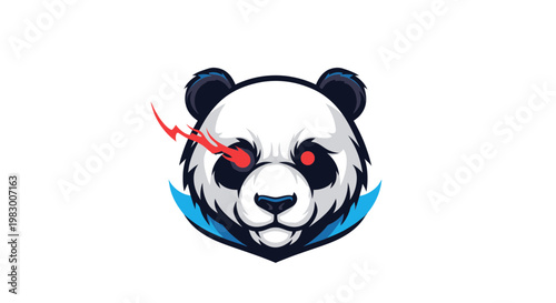 Aggressive Panda Mascot Logo with Red Eyes and Lightning Bolt