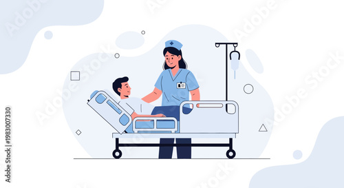 Nurse Caring for Young Patient in Hospital Bed with IV Drip
