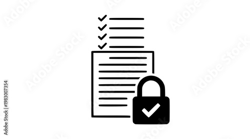 Secure document with checklist and locked padlock icon design
