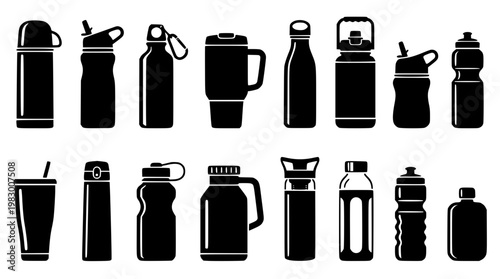 Collection of various water bottle designs and shapes vector illustration