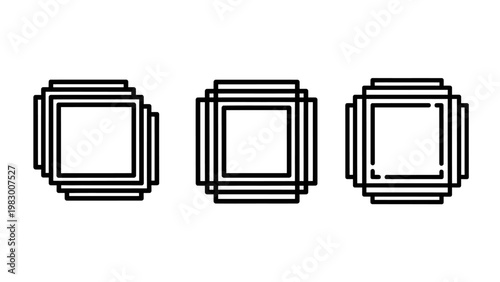 Abstract geometric square icons representing layers or stacking elements with geometric abstract structure alignment graphics composition arrangement dimension template creative simplicity