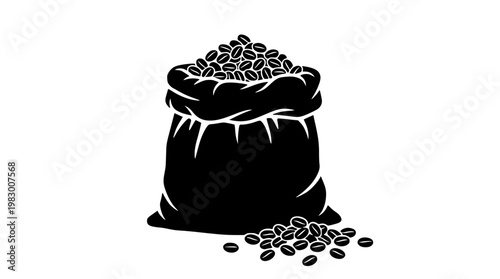Large bag of coffee beans with some spilling out