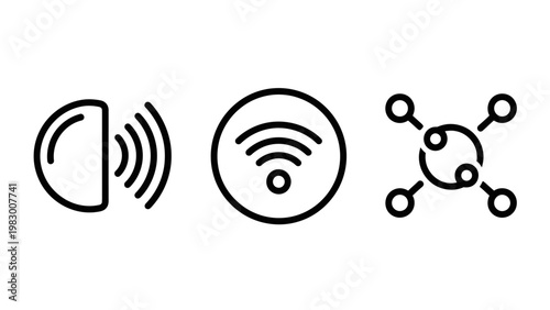 Wireless connectivity signal strength and network integration interface icons with wireless connectivity strength integration internet communication connection technology interface broadband