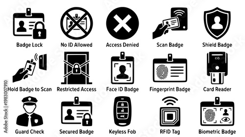 Various vector graphic icons for access control and security systems