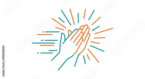 Clapping hands graphic illustration with colorful rays