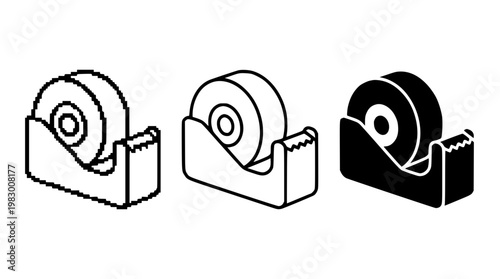 Vector graphic illustrations of tape dispensers in various designs