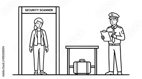 Security scanner with a woman and an officer nearby