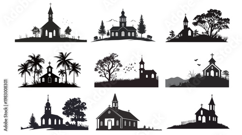 Silhouette of a chapel on white background minimalist architectural vector illustration simple church building outline religious structure clean design