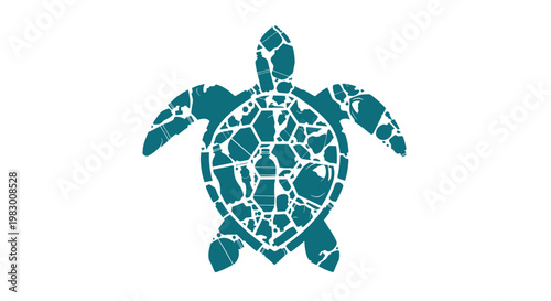 Sea Turtle Silhouette Made of Plastic Waste Symbolizing Ocean Pollution