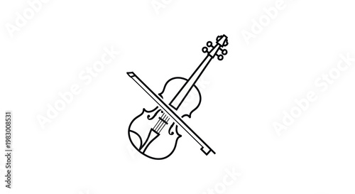Classic Violin and Bow Line Art Icon Illustration