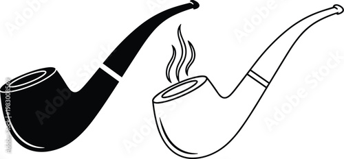 Smoking Pipe Icon Set in Solid and Outline Style, Tobacco Pipe Illustration for Vintage, Lifestyle, and Symbol Design