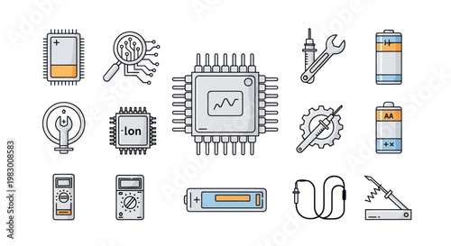 Electronics and repair vector icon set.