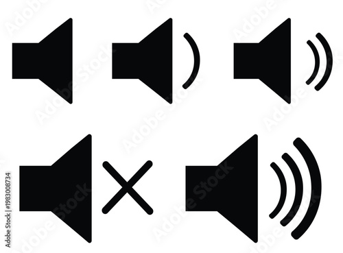 Speaker Volume Icon Set with Sound Levels