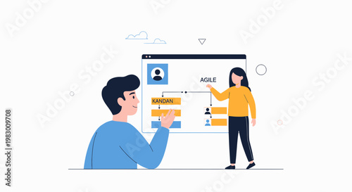 Agile methodology presentation: Team discussing Kanban and Agile process