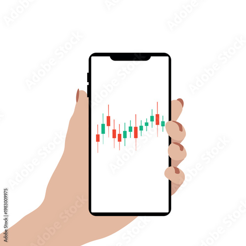  Flat vector illustration of mobile financial app, investment tracking, and cryptocurrency analysis.