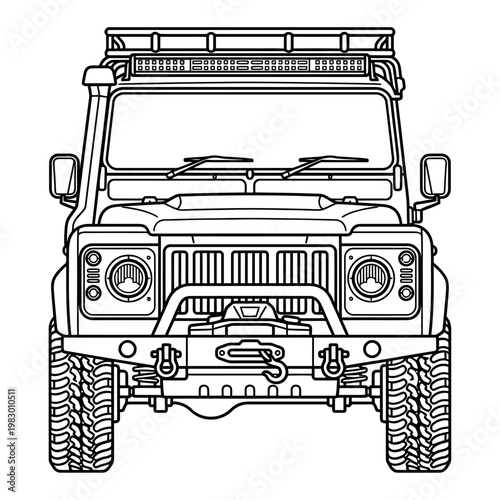 Car Offroad Classic LED light bar icon, modern accessory, precise line art, thin black stroke, isolated white background
