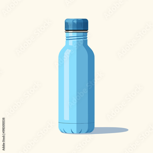 A light blue insulated water bottle with a dark blue cap standing upright on a light background, casting a subtle shadow.