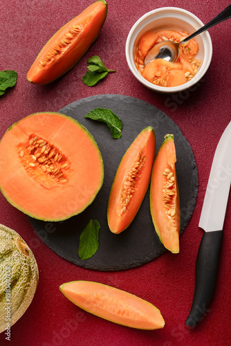 Slate board with tasty ripe...