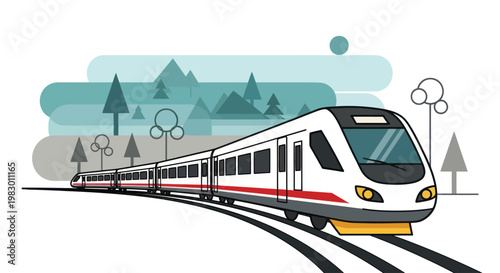 Modern Electric Train on Railway Tracks.