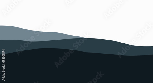 Dark Green Mountain Range Landscape Silhouette.