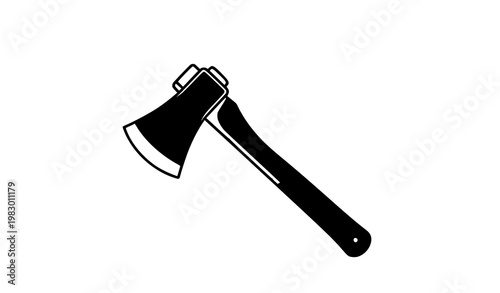 Modern axe icon vector with long handle flat line style tool for construction woodworking and DIY design