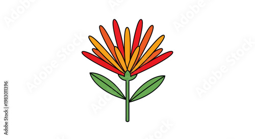 Colorful Flower with Green Leaves Illustration.