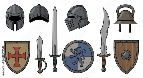 Medieval armor and weapon set.