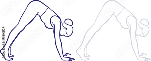 Downward Facing Dog Yoga Pose line art illustration isolated on white background