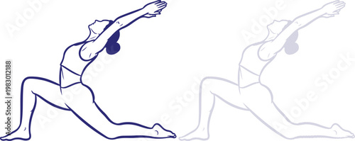 Yoga Pose Low Lunge Illustration in Blue Line Art Style Isolated on White
