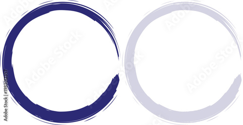 Blue and Light Purple Hand-Drawn Ink Circles Isolated on White Background