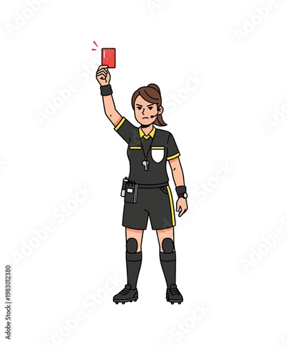 female referee holding red card in sports match vector illustration