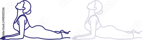 Woman performing Cobra yoga pose line art illustration isolated on white