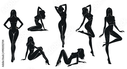 Silhouette of a businesswoman's daily routine, from getting ready to working at her desk