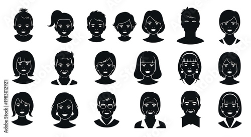 A comprehensive collection of diverse human silhouette avatars, ideal for generic user profiles and representing various individual identities across digital platforms