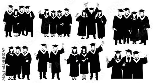 Graduation Ceremony Celebrations A Collection of Diverse Student Groups in Academic Regalia
