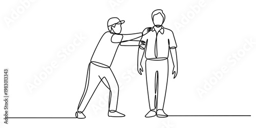 Continuous line drawing of a person giving friendly support and encouragement to another individual