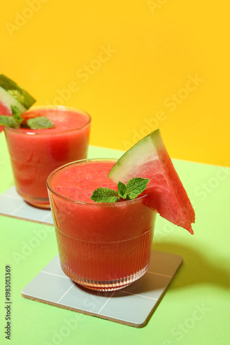 Glasses of tasty watermelon...