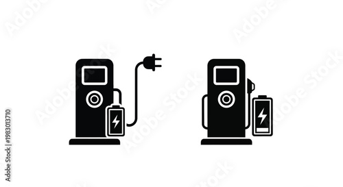 Electric vehicle charging stations with plugs a sleek silhouette on transparent background